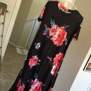 Navy dress with pink flowers with blue detailing